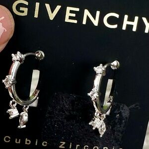 Givenchy Silver Starburst Hoop Earrings with Cubic Zirconia